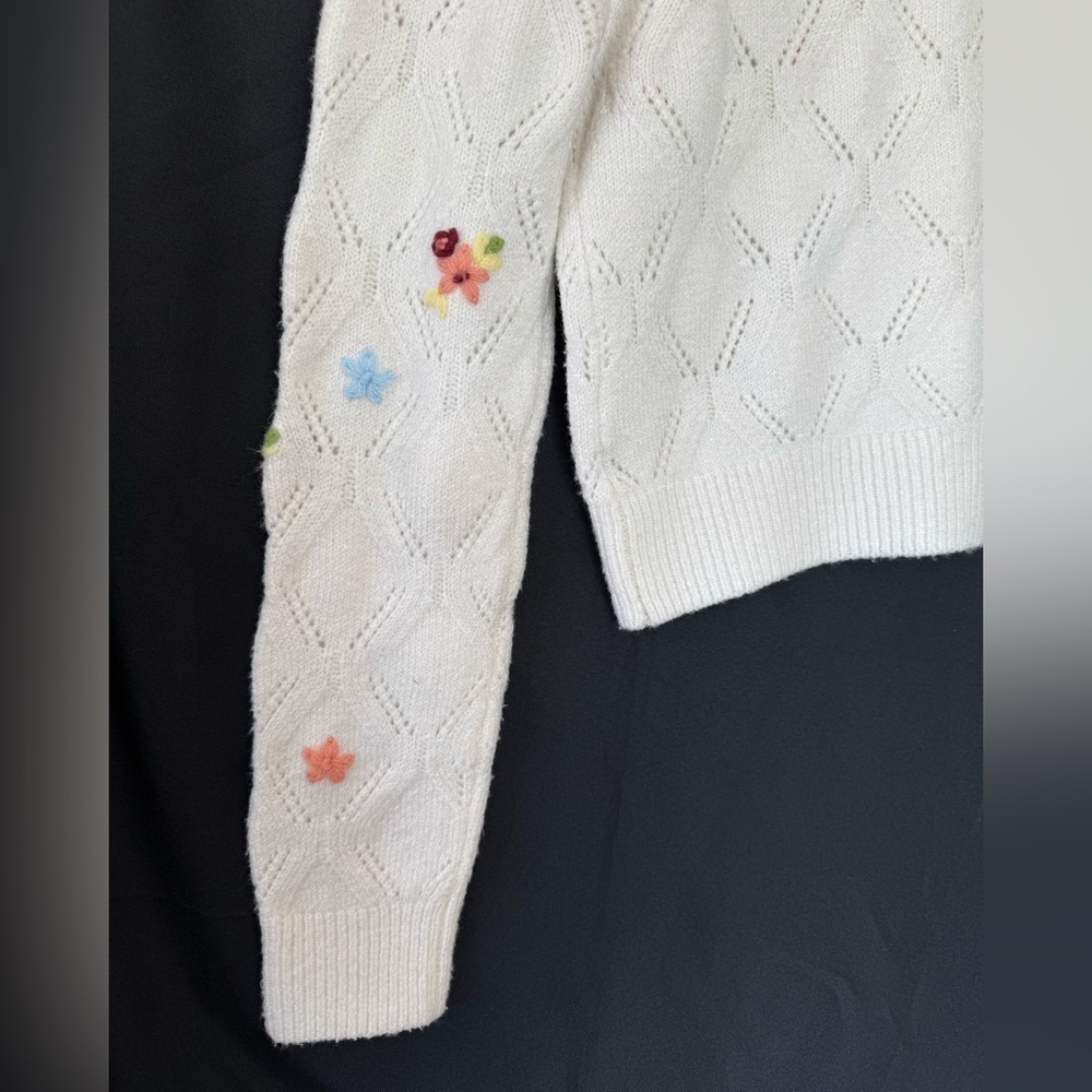 English Factory Floral Handmade Embroidery floral knit Cardigan pointelle - Picture 7 of 10
